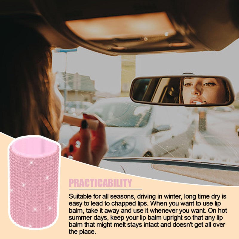 xbrtaia 1 Pack Upright Car Chapstick Holder  Bling Insulating Lip Balm Holder Rhinestone Car Accessories for Women Interior Suitable for Most Vehicles.(Pink) - Image 4